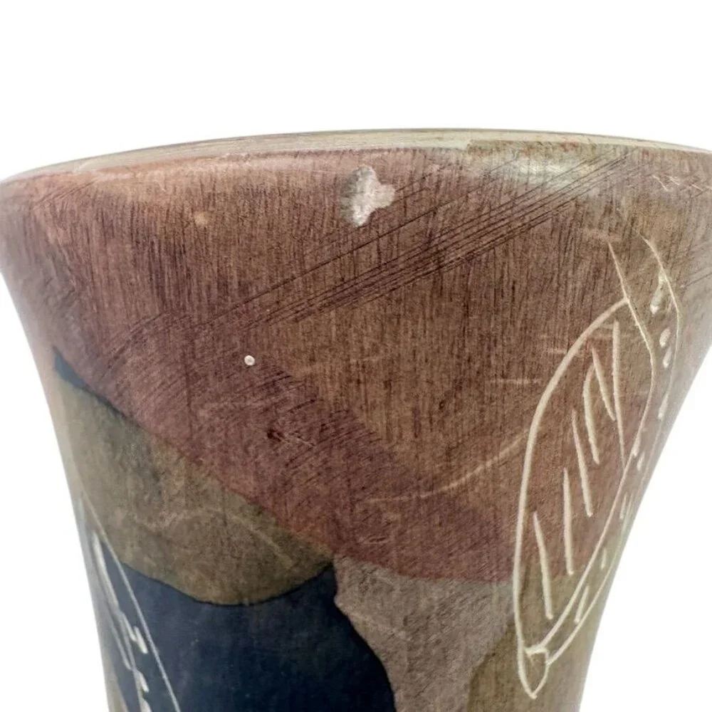African Hand Painted Soapstone Bud Vase With Etched Leaf 10